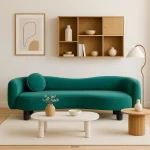 Velvexa Sofa – luxury velvet-upholstered sofa with curved arms and cushioned backrest, ideal for modern living rooms.