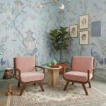 Solid Acacia wood lounge chair with upholstered seat and modern wooden frame.