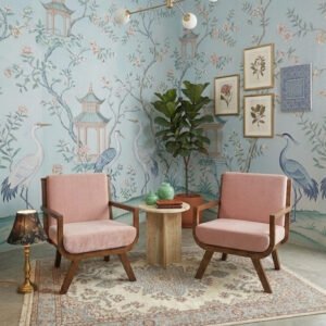 Solid Acacia wood lounge chair with upholstered seat and modern wooden frame.